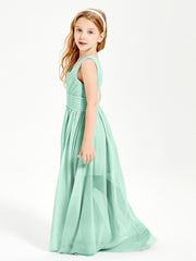 Long V-neck Junior Bridesmaid Dresses Mint Green
