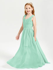 Long V-neck Junior Bridesmaid Dresses Mint Green