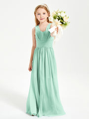 Long V-neck Junior Bridesmaid Dresses Mint Green