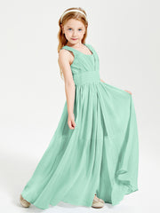 Long V-neck Junior Bridesmaid Dresses Mint Green