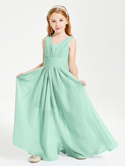 Long V-neck Junior Bridesmaid Dresses Mint Green