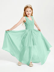 Long V-neck Junior Bridesmaid Dresses Mint Green