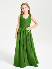 Long V-neck Junior Bridesmaid Dresses Moss
