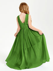 Long V-neck Junior Bridesmaid Dresses Moss