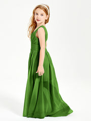 Long V-neck Junior Bridesmaid Dresses Moss