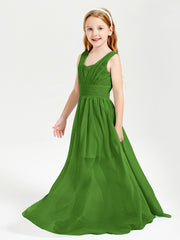 Long V-neck Junior Bridesmaid Dresses Moss