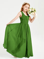 Long V-neck Junior Bridesmaid Dresses Moss