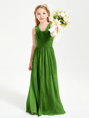 Long V-neck Junior Bridesmaid Dresses Moss
