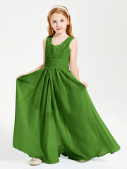 Long V-neck Junior Bridesmaid Dresses Moss