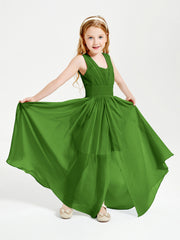 Long V-neck Junior Bridesmaid Dresses Moss