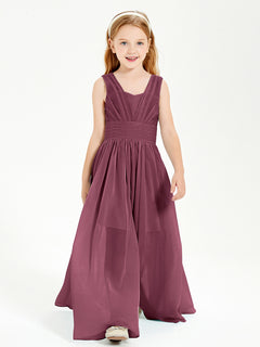 Long V-neck Junior Bridesmaid Dresses Mulberry