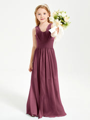 Long V-neck Junior Bridesmaid Dresses Mulberry