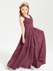 Long V-neck Junior Bridesmaid Dresses Mulberry