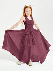 Long V-neck Junior Bridesmaid Dresses Mulberry