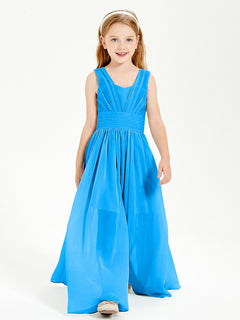 Long V-neck Junior Bridesmaid Dresses Ocean Blue