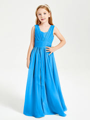 Long V-neck Junior Bridesmaid Dresses Ocean Blue