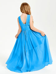 Long V-neck Junior Bridesmaid Dresses Ocean Blue