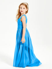 Long V-neck Junior Bridesmaid Dresses Ocean Blue