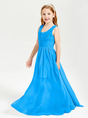 Long V-neck Junior Bridesmaid Dresses Ocean Blue