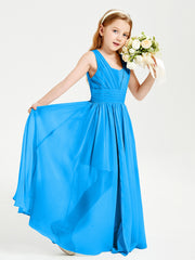 Long V-neck Junior Bridesmaid Dresses Ocean Blue