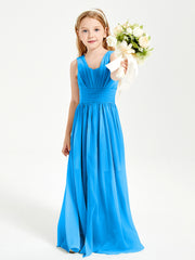 Long V-neck Junior Bridesmaid Dresses Ocean Blue