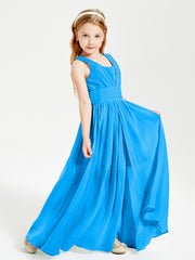 Long V-neck Junior Bridesmaid Dresses Ocean Blue