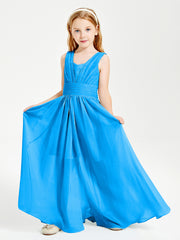 Long V-neck Junior Bridesmaid Dresses Ocean Blue