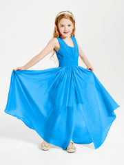 Long V-neck Junior Bridesmaid Dresses Ocean Blue