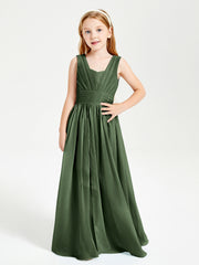 Long V-neck Junior Bridesmaid Dresses Olive Green