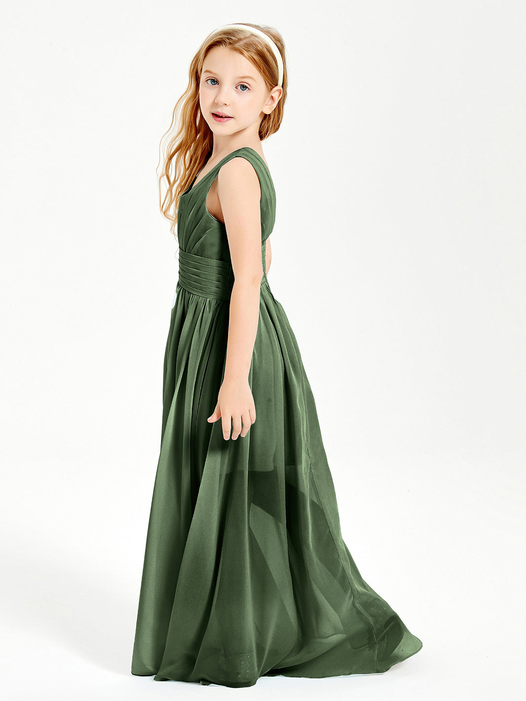 Green Age Bridesmaid Dresses BABARONI Chiffon Olive Green Junior Bridesmaid  Dresses A-line V