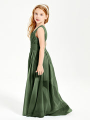 Long V-neck Junior Bridesmaid Dresses Olive Green