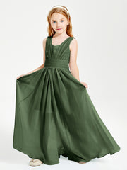 Long V-neck Junior Bridesmaid Dresses Olive Green