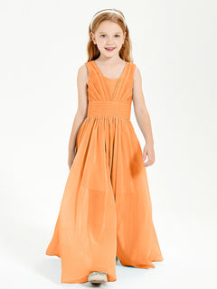 Long V-neck Junior Bridesmaid Dresses Orange