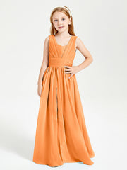 Long V-neck Junior Bridesmaid Dresses Orange