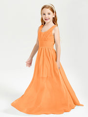 Long V-neck Junior Bridesmaid Dresses Orange