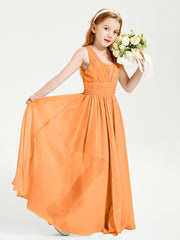 Long V-neck Junior Bridesmaid Dresses Orange