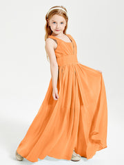 Long V-neck Junior Bridesmaid Dresses Orange