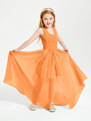 Long V-neck Junior Bridesmaid Dresses Orange