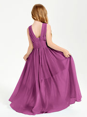 Long V-neck Junior Bridesmaid Dresses Orchid