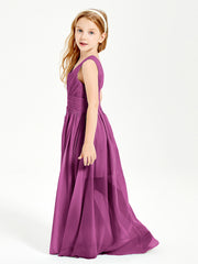 Long V-neck Junior Bridesmaid Dresses Orchid