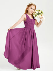 Long V-neck Junior Bridesmaid Dresses Orchid