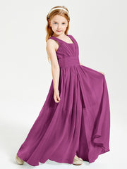 Long V-neck Junior Bridesmaid Dresses Orchid