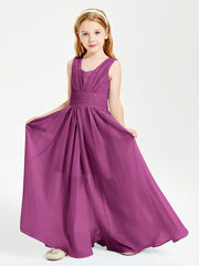 Long V-neck Junior Bridesmaid Dresses Orchid