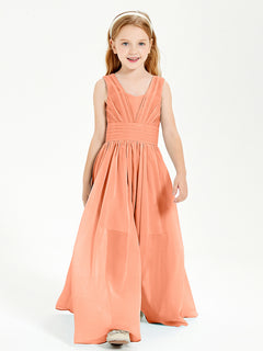 Long V-neck Junior Bridesmaid Dresses Papaya