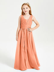 Long V-neck Junior Bridesmaid Dresses Papaya