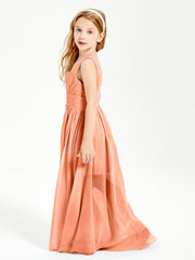 Long V-neck Junior Bridesmaid Dresses Papaya