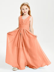 Long V-neck Junior Bridesmaid Dresses Papaya