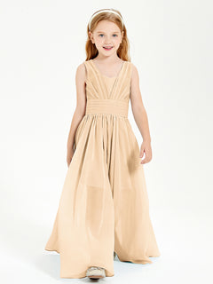 Long V-neck Junior Bridesmaid Dresses Peach