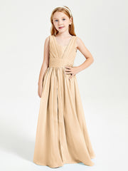 Long V-neck Junior Bridesmaid Dresses Peach