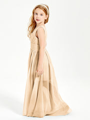 Long V-neck Junior Bridesmaid Dresses Peach